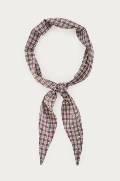 Brown checked mini scarf with rhinestones