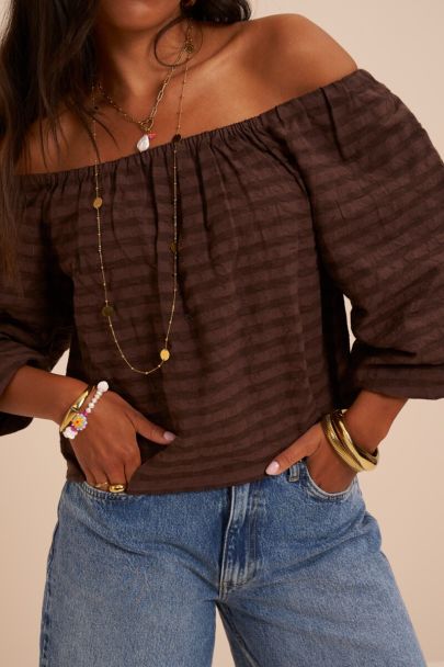 Bruin geruite off-shoulder top