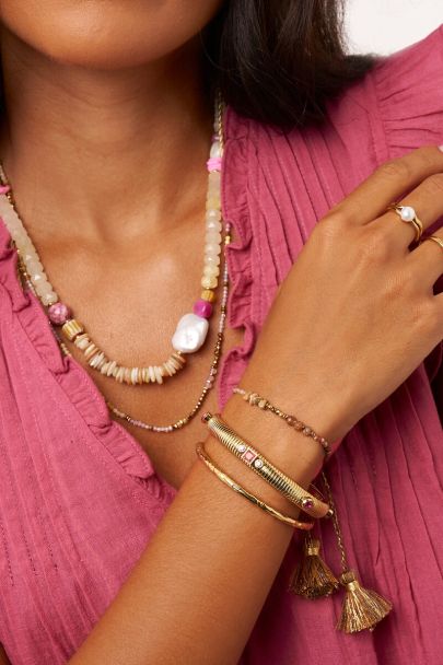 Art Braunes Stoffarmband mit Perlen
