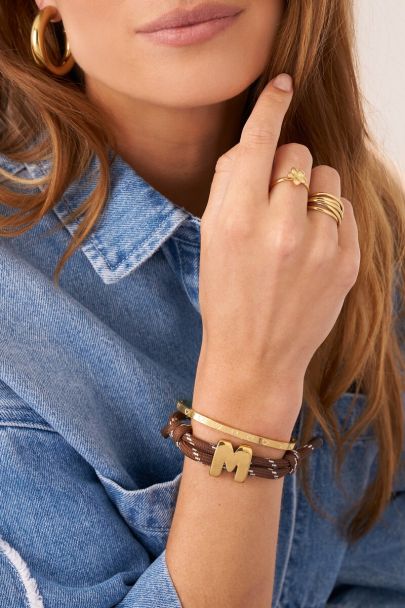 Bruin touw armband met initial