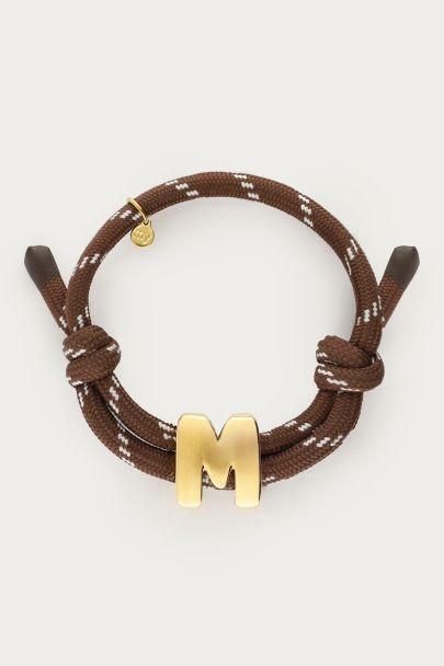 Bruin touw armband met initial