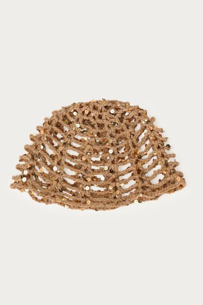 Brown crochet hat with sequins | My Jewellery