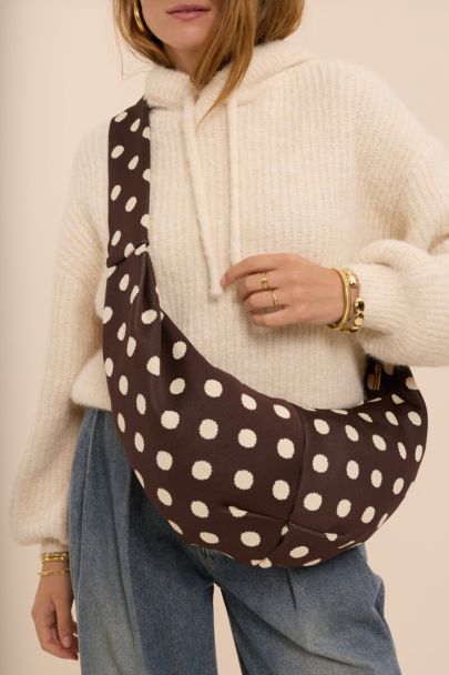 Bruine crossbody tas met beige polkadots