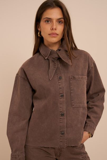 Brown denim blouse with scarf