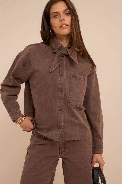 Brown denim blouse with scarf