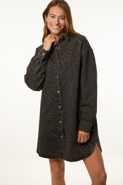 Brown denim dress with tiger print