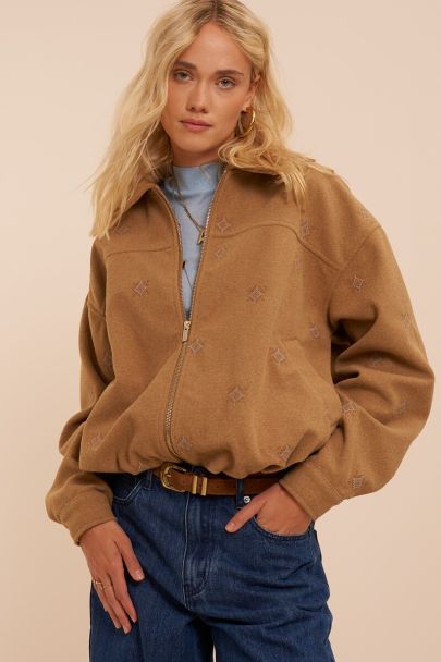 Veste marron en look ballon avec broderie