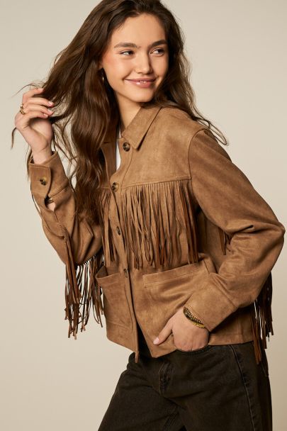 Brown jacket with fringes in suede look