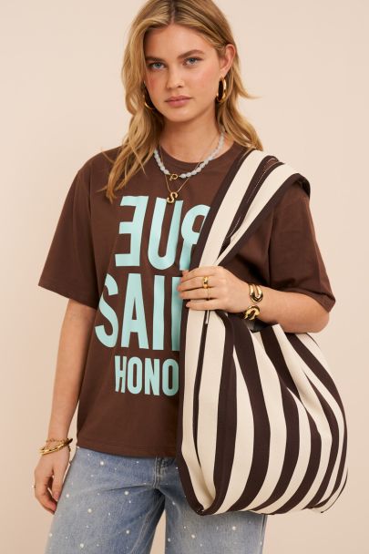 Cabas marron et beige &agrave; rayures