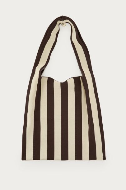 Brown large tote bag with beige stripes | My Jewellery