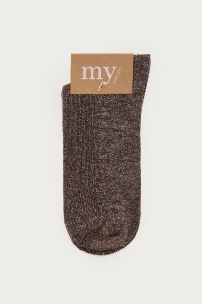 Brown lurex socks with ruffles