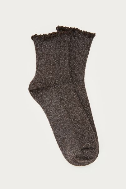 Brown lurex socks with ruffles