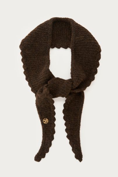 Mini écharpe en maille marron à bord festonné