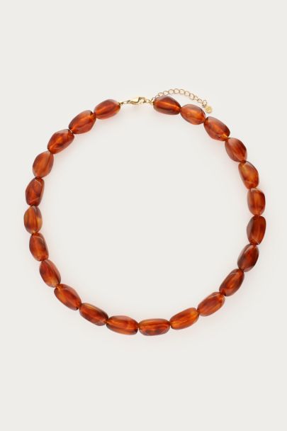 Bruine ketting met ovalen kralen