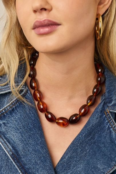 Bruine ketting met statement ovalen kralen