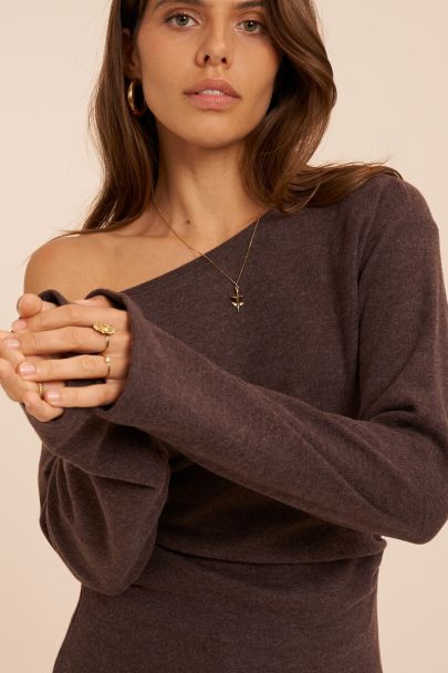 Braunes One-Shoulder-Oberteil mit langen &Auml;rmeln