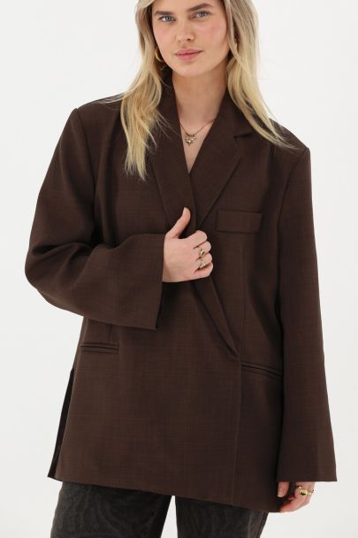 Bruine oversized blazer met zijsplitten