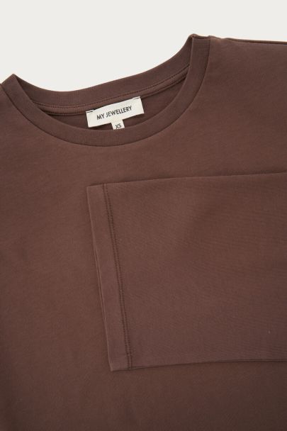 Bruin oversized T-shirt met lange mouwen en schoudervulling