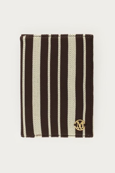 Prot&egrave;ge-passeport marron et beige &agrave; rayures