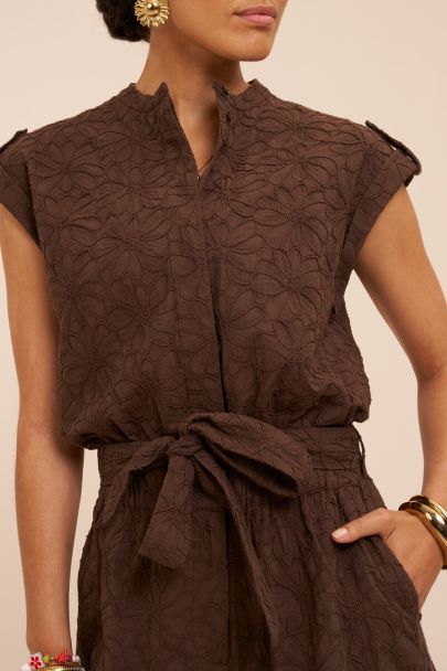 Bruine playsuit met bloemen embroidery