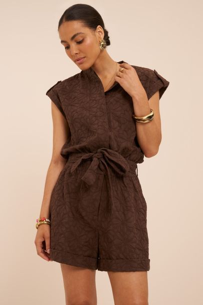 Bruine playsuit met bloemen embroidery
