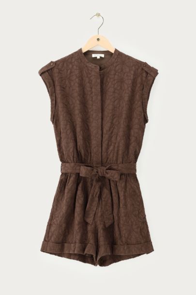 Bruine playsuit met bloemen embroidery