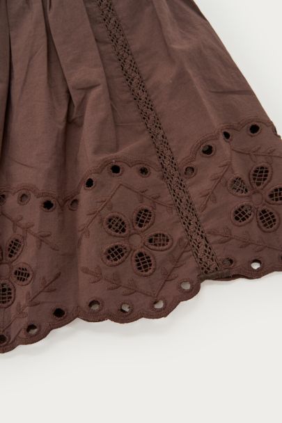 Bruin poplin skort met embroidery
