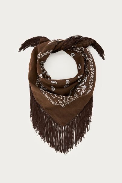 Brown scarf with paisley print and fringes | My Jewellery