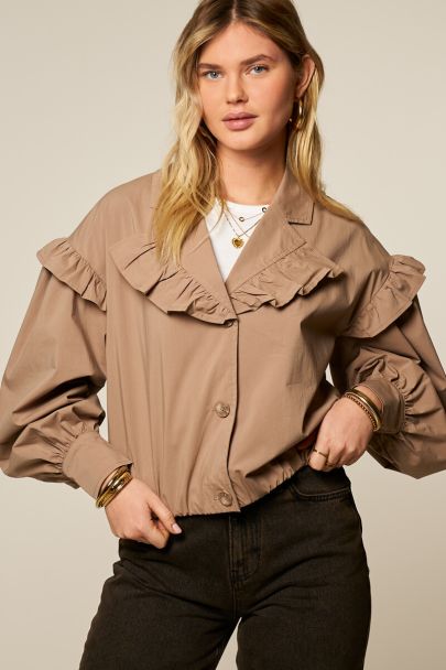 Brown short blazer with ruffles