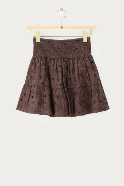 Jupe courte marron brodée à élastique