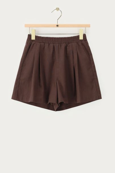 Bermuda marron aspect lin à taille élastique