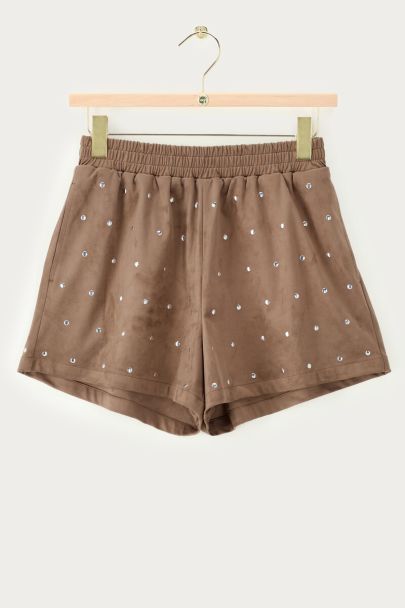 Bruin short in suède look met studs
