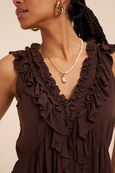 Bruine mouwloze top met ruffles