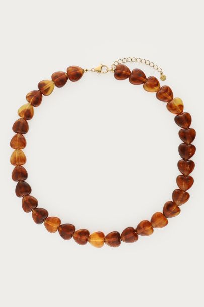 Bruine smalle hartjes kralenketting