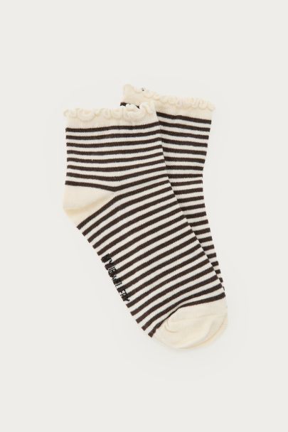 Brown socks with stripes and ruffle