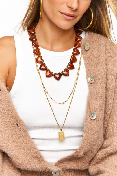 Bruine statement ketting met hartjes