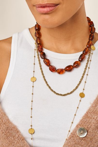 Collier de perles fantaisie marron ovales