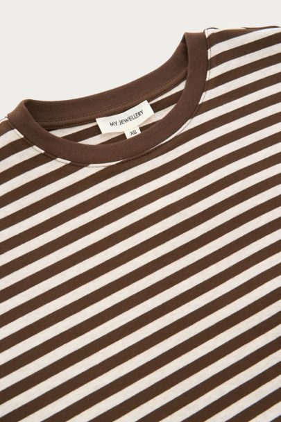 Bruin gestreept T-shirt met lange mouwen