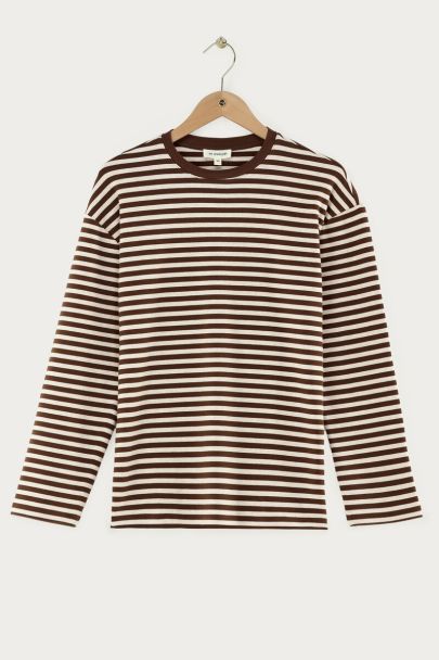 Bruin gestreept T-shirt met lange mouwen