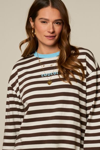 Bruin gestreepte longsleeve T-shirt "CouCou"