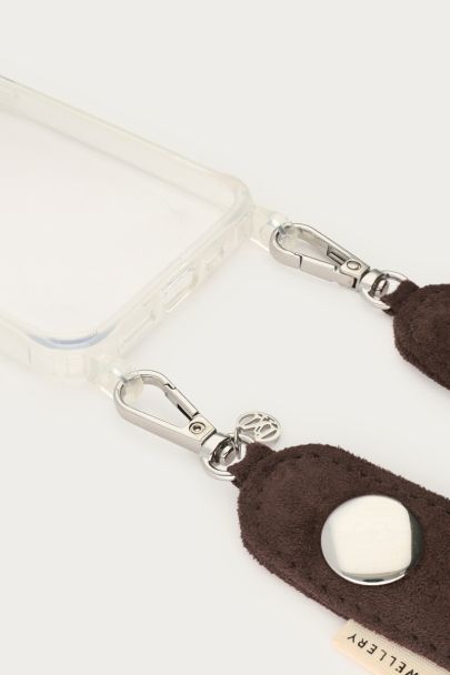 Braune Handykette in Wildlederoptik mit Nieten