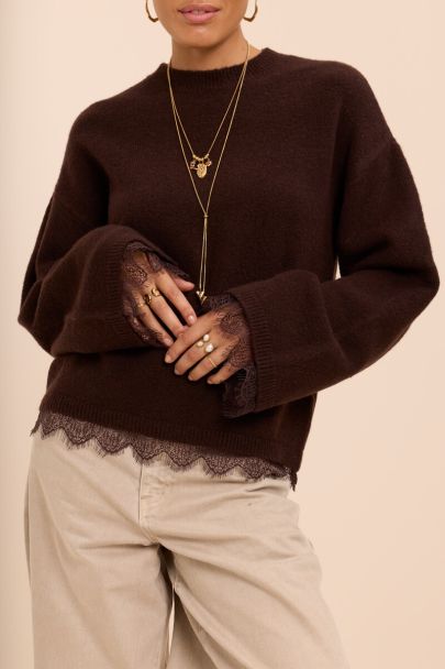 Brown sweater with lace details