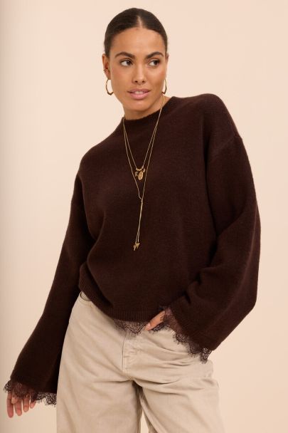 Brown sweater with lace details