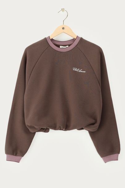 Sweat marron à détails rouges 'Club amour'
