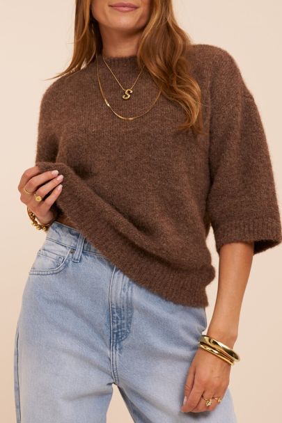 Pull &agrave; manches courtes marron 