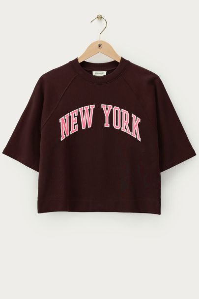 Braunes Sweatshirt mit kurzen Ärmeln "New York"