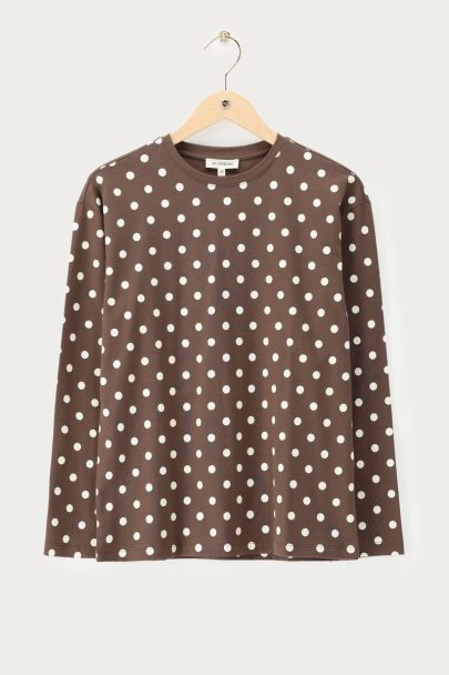Braunes Langarmshirt mit Polka-Dots