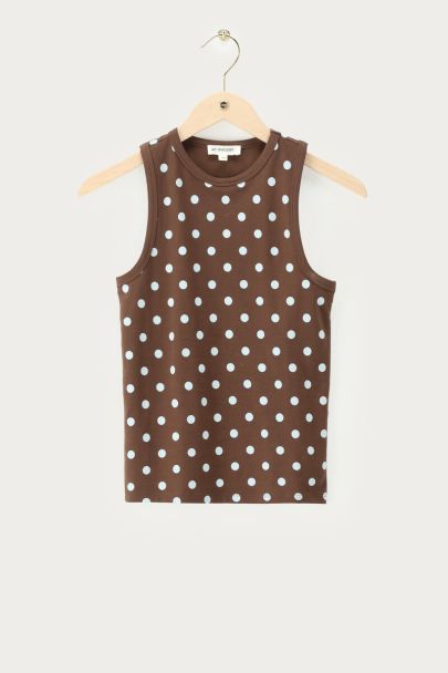 Bruine tanktop met polkadot