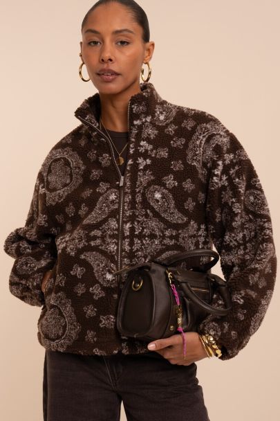 Veste teddy marron à imprimé paisley