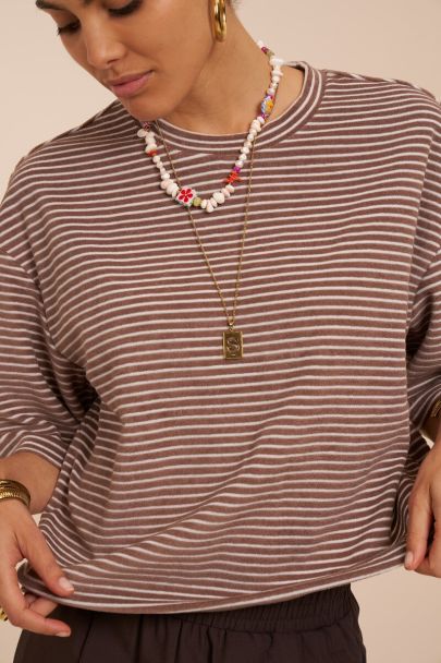 Brown terry T-shirt with stripes